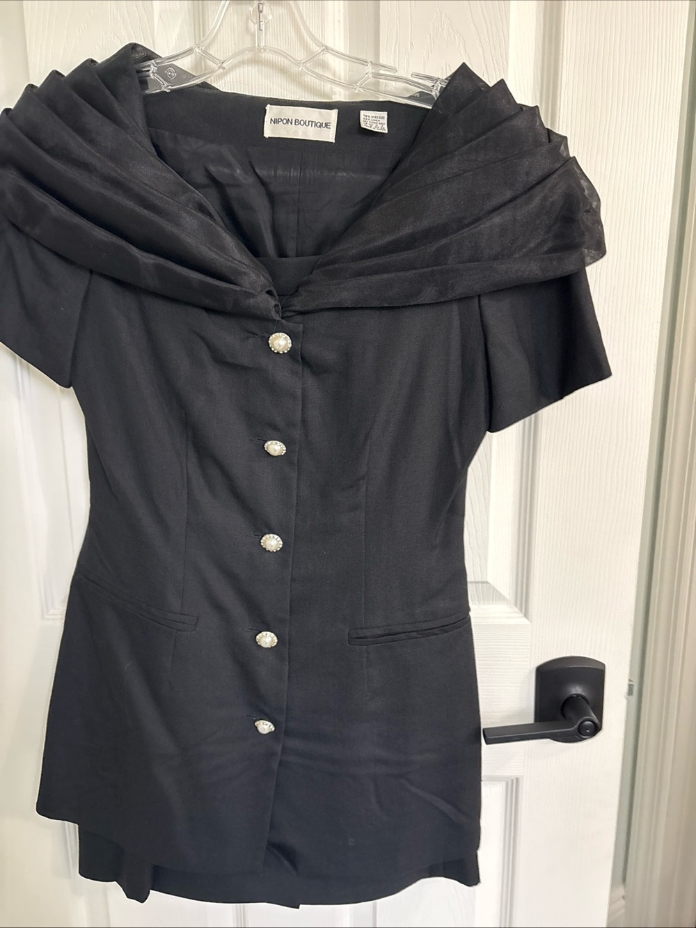 Nipon Boutique Black One-Shoulder Draped Collar Dress